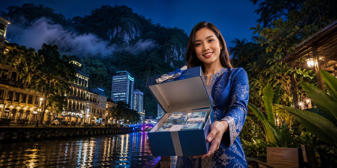 Pengguna dalam pakaian baju kurung menggunakan aplikasi kasino di Ipoh